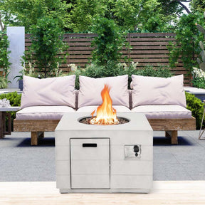 34" Concrete Square Gas Fire Table, 50000 BTU Outdoor Propane Fire Pit Table with Lava Rocks & Cover