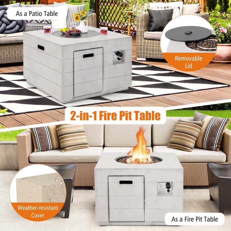 34" Concrete Square Gas Fire Table, 50000 BTU Outdoor Propane Fire Pit Table with Lava Rocks & Cover