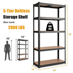 Black 36" x 16'' x 72" 5-Tier Storage Shelving Unit, 2000 lbs Capacity Heavy Duty Metal Utility Shelves, Adjustable Storage Racks