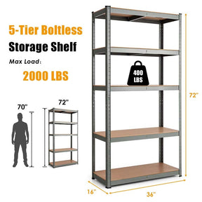 Gray 36" x 16'' x 72" 5-Tier Storage Shelving Unit, 2000 lbs Capacity Heavy Duty Metal Utility Shelves, Adjustable Storage Racks