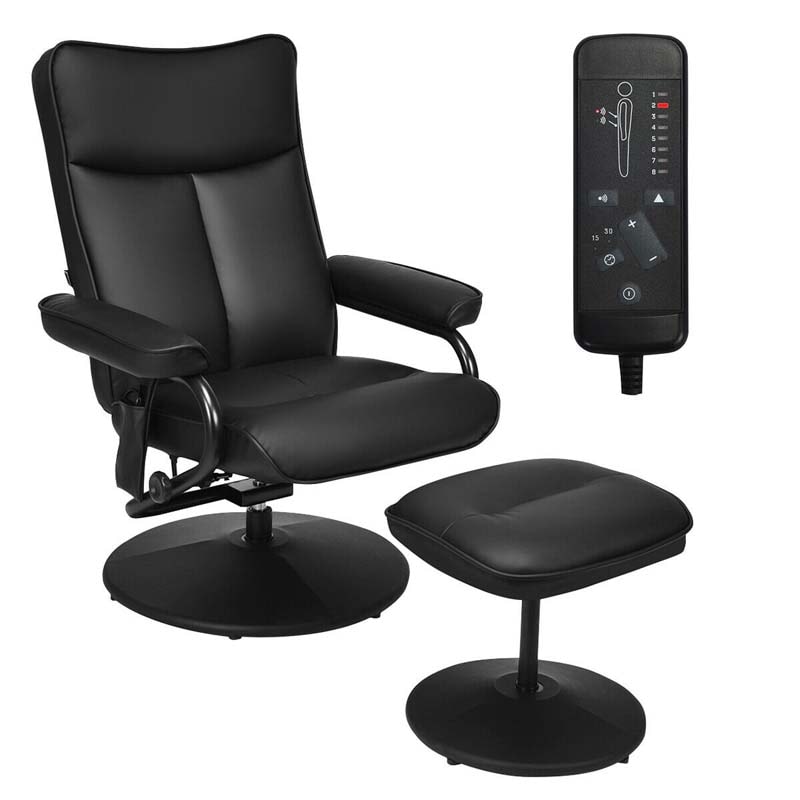 Faux Leather Swivel Electric Massage Recliner with Ottoman & Remote Control