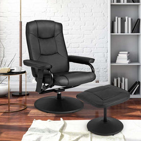 360° Swivel Massage Recliner Chair with Ottoman, Faux Leather Lounge Armchair for Living Room Bedroom Office