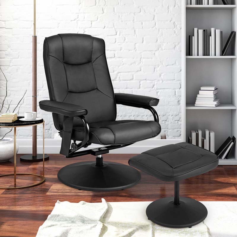 360° Swivel Massage Recliner Chair with Ottoman, Faux Leather Lounge Armchair for Living Room Bedroom Office