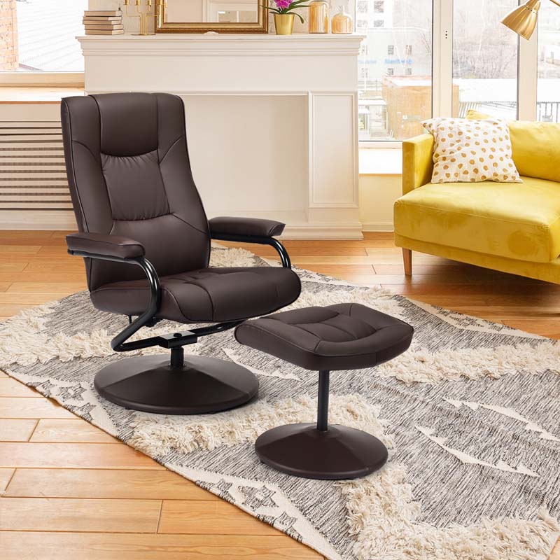 360 Degree Swivel Recliner Chair w/Ottoman & Footrest, PU Leather Lounge Chair Armchair for Living Room