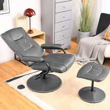 360 Degree Swivel Recliner Chair w/Ottoman & Footrest, PU Leather Lounge Chair Armchair for Living Room