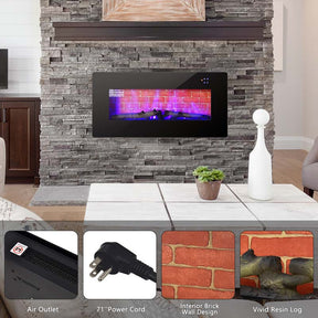 36" Electric Fireplace with 7 Realistic Flame Colors, 1400W Freestanding & Wall-Mounted Electric Fireplace Heater