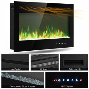 36" Ultra-Thin Recessed Electric Fireplace Insert, 1500W Wall-mounted Fireplace Heater with 9 Flame Colors
