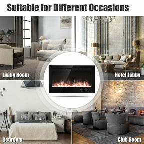 36" Ultra-Thin Recessed Electric Fireplace Insert, 1500W Wall-mounted Fireplace Heater with 9 Flame Colors