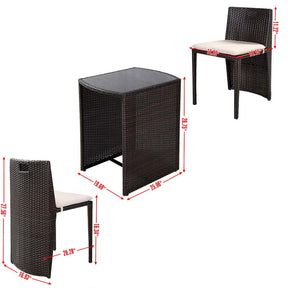3 Pcs Rattan Wicker Patio Conversation Sets with Cushioned Outdoor Chair and Table Set