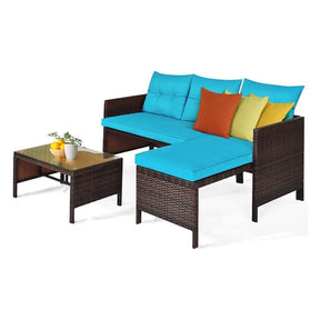 3 Pcs Rattan Patio Furniture Set Outdoor Conversation Sofa Set with Loveseat Chair & Coffee Table