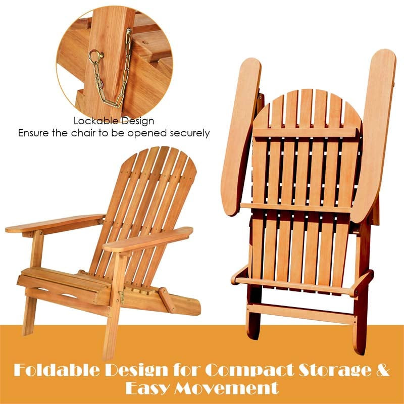 3 Pcs Slatted Design Wooden Adirondack Chair Set with Side Table & 2 Folding Lounger Chairs