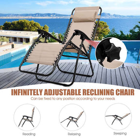 3 Pcs Folding Zero Gravity Recliner Patio Yard Pool Outdoor Chaise Lounge Chairs Table Set