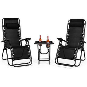 3 Pcs Folding Zero Gravity Recliner Patio Yard Pool Outdoor Chaise Lounge Chairs Table Set