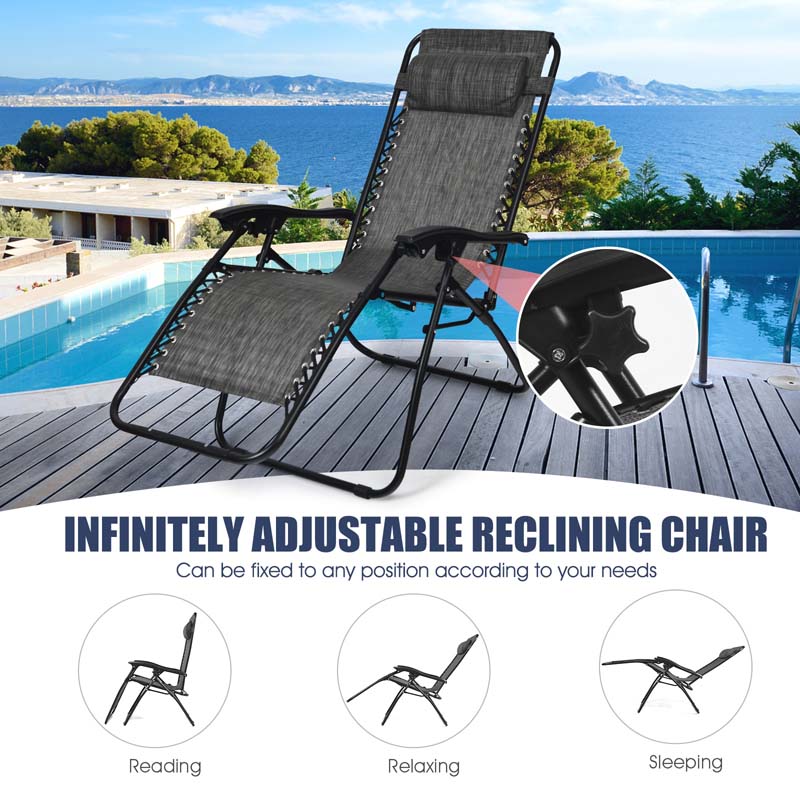 3 Pcs Folding Zero Gravity Recliner Patio Yard Pool Outdoor Chaise Lounge Chairs Table Set