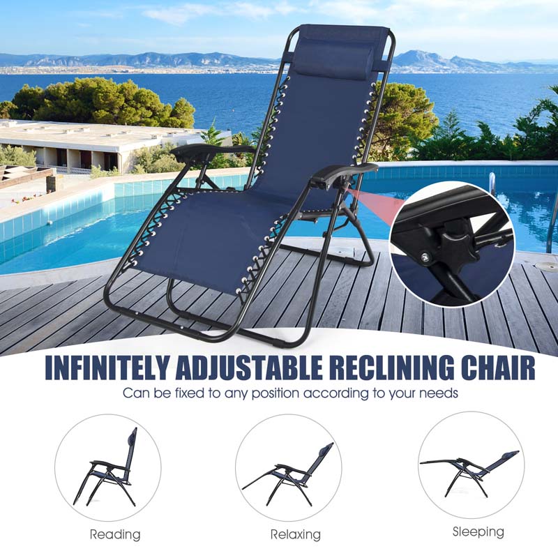 3 Pcs Folding Zero Gravity Recliner Patio Yard Pool Outdoor Chaise Lounge Chairs Table Set