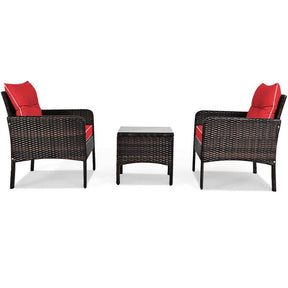3 Pcs Rattan Wicker Outdoor Bistro Set with Coffee Table & Chairs, All-Weather Patio Conversation Sets