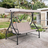 3-Person Porch Swing with Adjustable Canopy, Removable Cushions & Steel Frame, 2-in-1 Convertible Patio Swing Bed for Backyard, Poolside