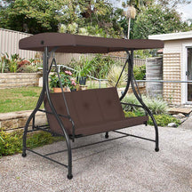 3-Person Porch Swing 2-in-1 Convertible Patio Swing Bed with Adjustable Canopy, Removable Cushions & Steel Frame for Backyard, Poolside