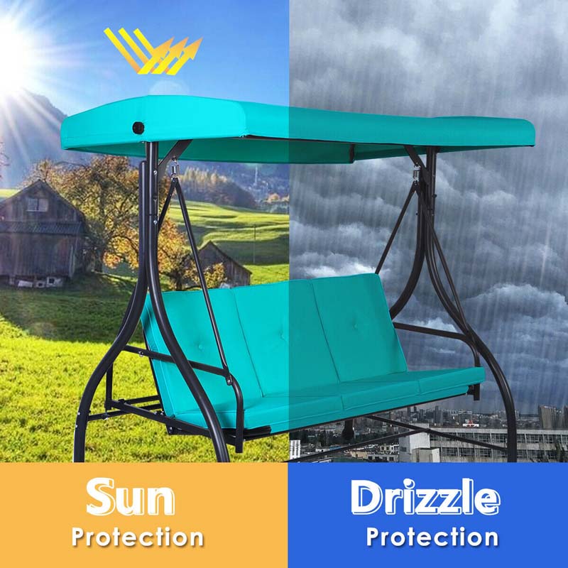 3-Seater Cushioned Metal Porch Swing with Adjustable Tilt Canopy, 2-in-1 Convertible Outdoor Patio Swing Chair Glider