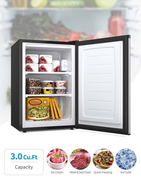 3.0 Cu.Ft Compact Upright Freezer Single Door Refrigerator with Stainless Steel Door