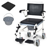 4-in-1 Bedside Commode Chair Shower Wheelchair with Detachable Bucket, Padded Mobile Toilet Chair