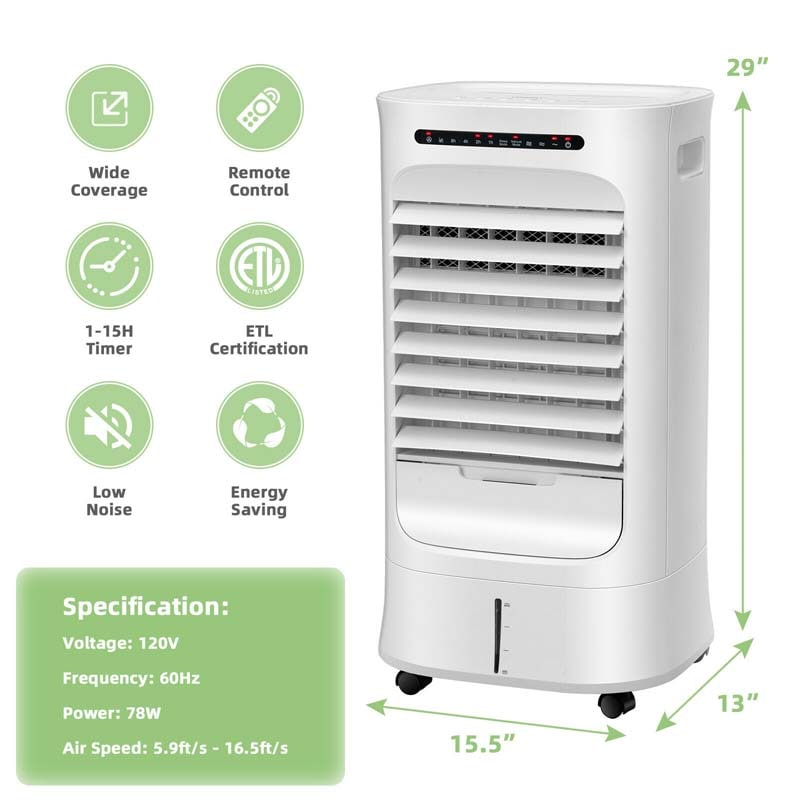 4-in-1 Portable Evaporative Air Cooler Fan Humidifier Purifier with Remote, Timer, 3 Wind Modes, 10L Water Tank