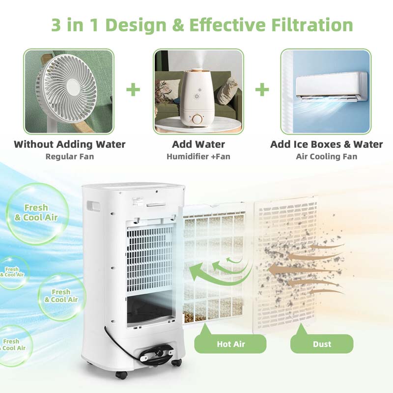 4-in-1 Portable Evaporative Air Cooler Fan Humidifier Purifier with Remote, Timer, 3 Wind Modes, 10L Water Tank
