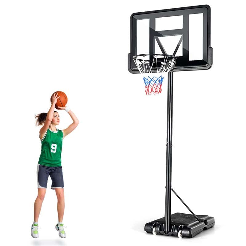 Portable Basketball Hoop Outdoor, 4.5-10FT Height Adjustable Basketball Goal System with 44" Backboard & Wheels