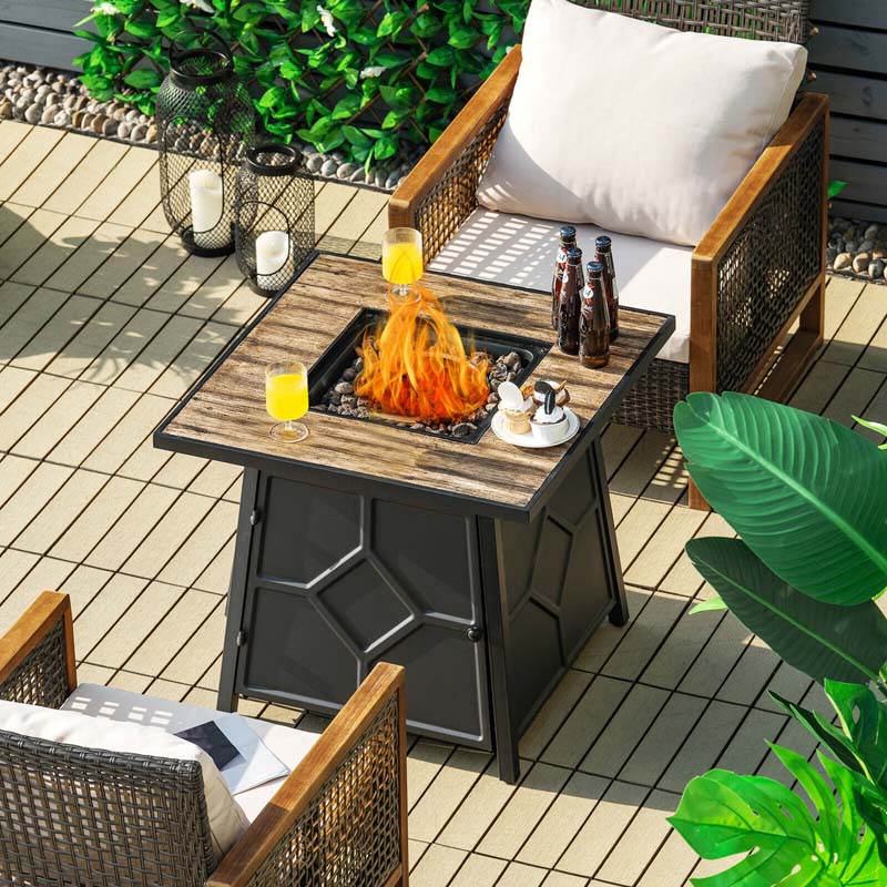 28" Square Outdoor Dining Fire Table, 40000 BTU Propane Gas Fire Pit Table with Lava Rocks & Cover