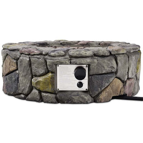 28" 40000 BTU Round Stone Look Outdoor Propane Gas Fire Pit Table with with PVC Cover & Lava Rocks