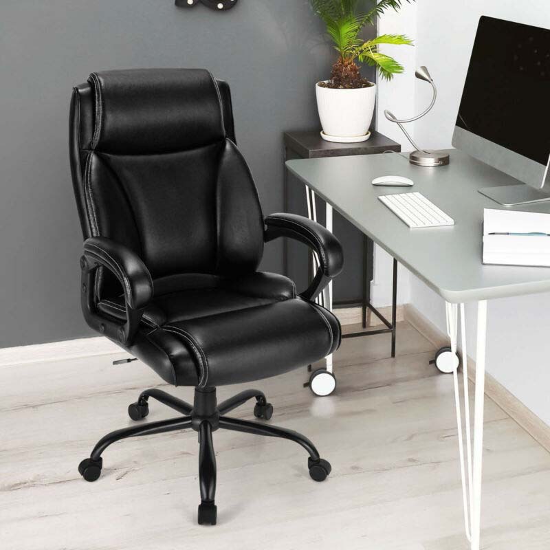 400 LBS Big & Tall Office Chair, Leather High Back Executive Chair, Wide Seat Swivel Computer Task Desk Chair