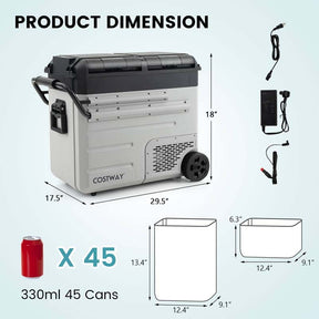 40-Quart Dual-zone Car Refrigerator with Wheels, 12V/24V DC & 100-240V AC Portable Car Fridge Cooler Freezer