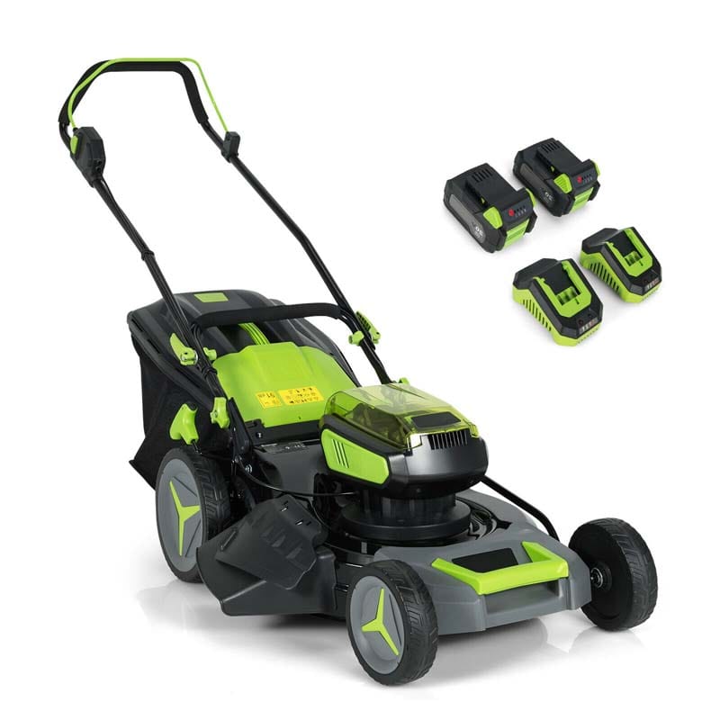 40V 18" Brushless Cordless Lawn Mower, Folding Design, 6 Mowing Heights, 50L Grass Bag, Two 4.0Ah Battery Packs and Fast Chargers Included