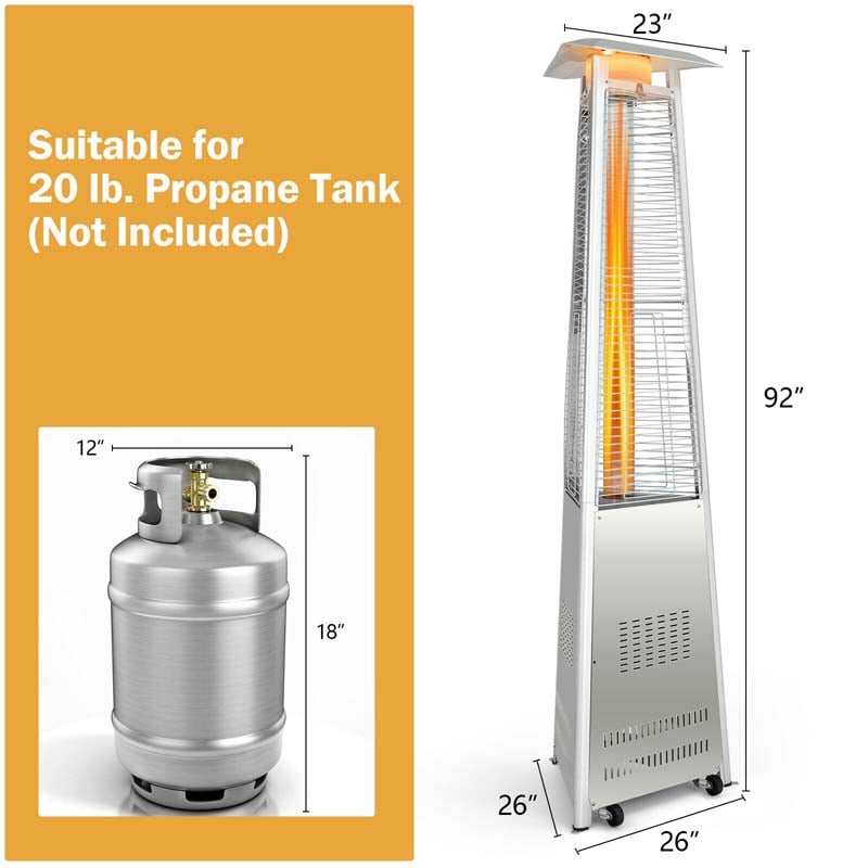 42000 BTU Pyramid Patio Heater Stainless Steel Portable Propane Heater with Wheels