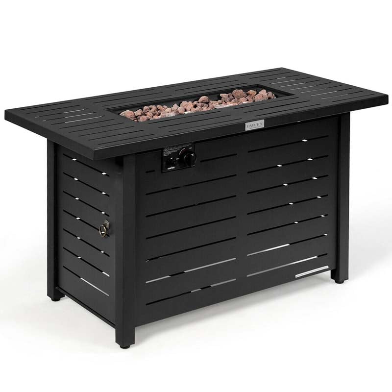 42" 60000 BTU Outdoor Propane Fire Pit Table Rectangular Gas Fire Table with Waterproof Cover & Lava Rock