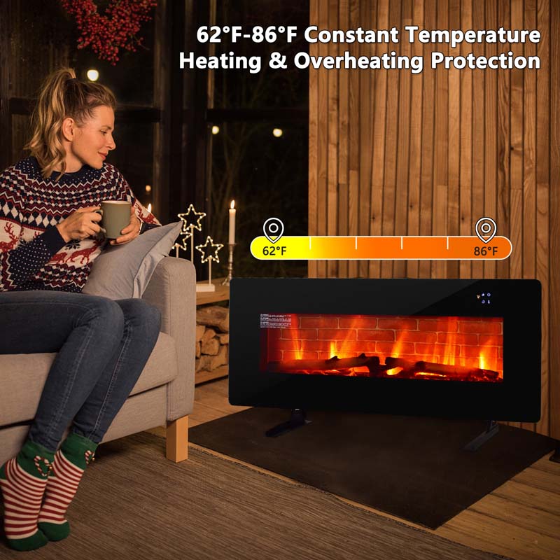 42" Electric Fireplace with 7 Realistic Flame Colors, 1400W Freestanding & Wall-Mounted Electric Fireplace Heater