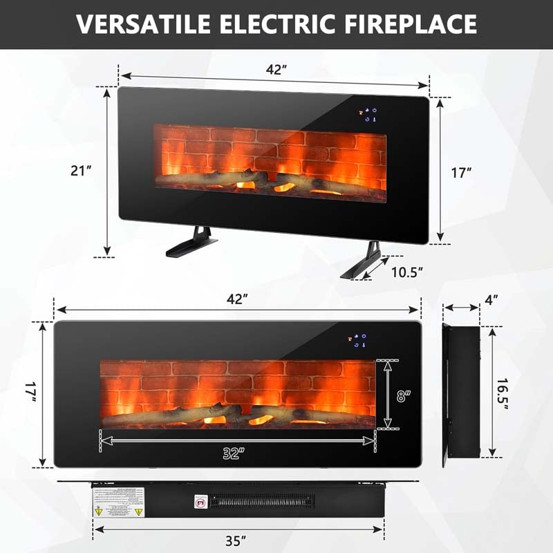 42" Electric Fireplace with 7 Realistic Flame Colors, 1400W Freestanding & Wall-Mounted Electric Fireplace Heater