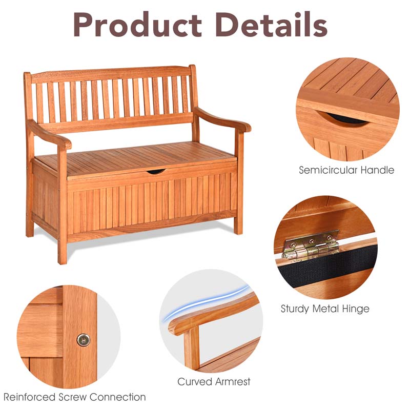42" Wooden Patio Storage Bench Large Deck Box 33 Gallon Capacity, Outdoor Entryway Storage Bench w/Waterproof Inner Bag