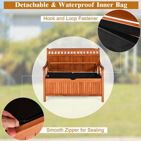42" Wooden Patio Storage Bench Large Deck Box 33 Gallon Capacity, Outdoor Entryway Storage Bench w/Waterproof Inner Bag