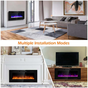 42" Ultra-Thin Electric Fireplace Insert, 1500W Recessed & Wall-mounted Fireplace Heater with 12 Flame Colors