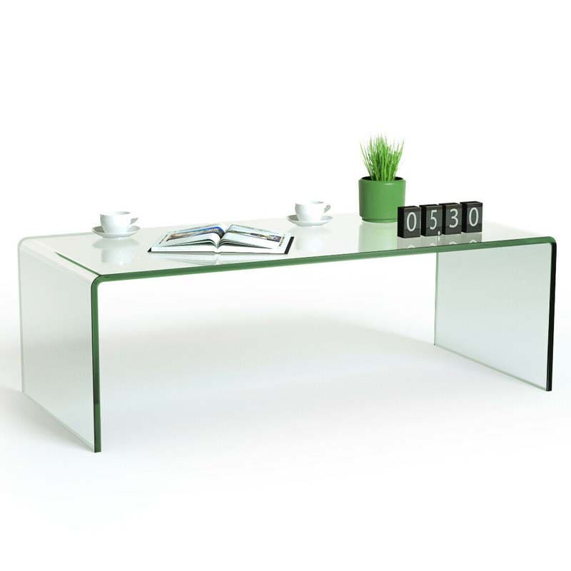 42 x 19.7 Inch Elegant Style Clear Tempered Glass Coffee Table with Non-angular Rounded Edges Design