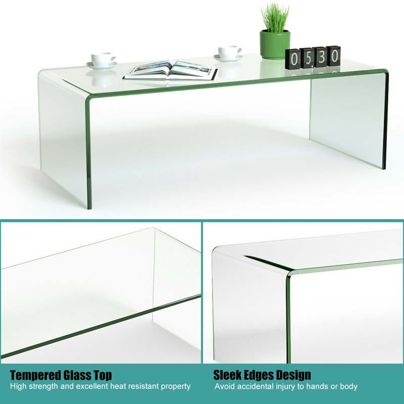 42 x 19.7 Inch Elegant Style Clear Tempered Glass Coffee Table with Non-angular Rounded Edges Design