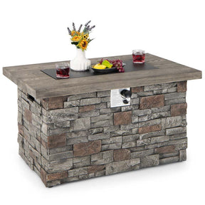 43.5" Faux Stone Rectangular Propane Fire Pit Table, 50000 BTU Gas Fire Table with Lava Rocks & PVC Cover
