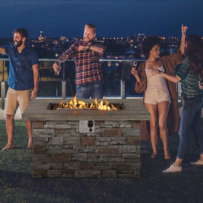 43.5" Faux Stone Rectangular Propane Fire Pit Table, 50000 BTU Gas Fire Table with Lava Rocks & PVC Cover