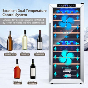 20" 43-Bottle Dual Zone Wine Cooler Refrigerator Freestanding Wine Cellar with 8 Wooden Shelves