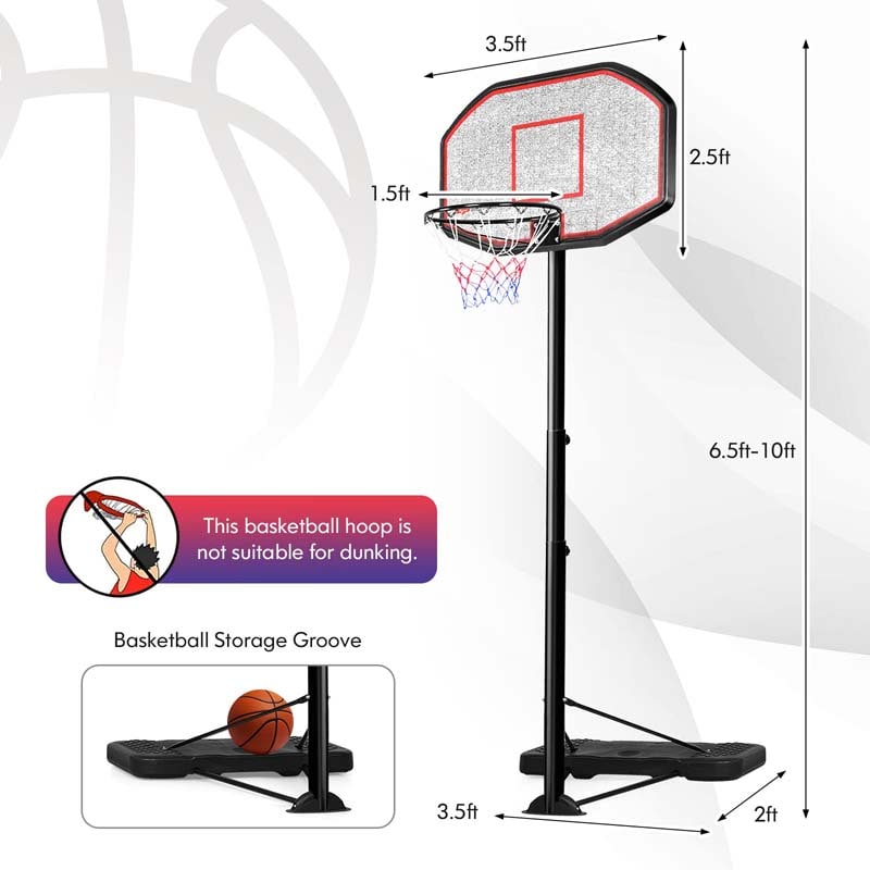 6.5-10FT Portable Basketball Hoop Outdoor Basketball Goal System with 43" Backboard & Fillable Base