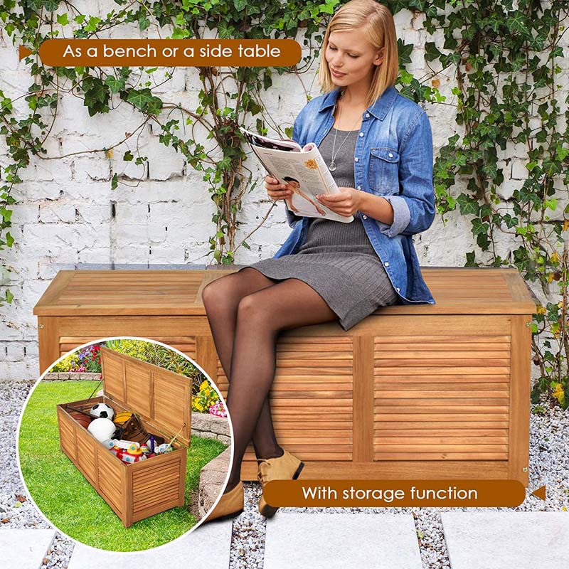 47 Gallon Acacia Wood Deck Box in Teak Oil, Large Outdoor Storage Box, Deck Storage Bench for Patio