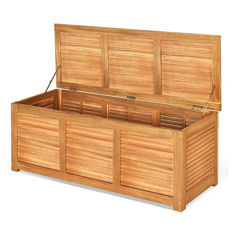 47 Gallon Acacia Wood Deck Box in Teak Oil, Large Outdoor Storage Box, Deck Storage Bench for Patio
