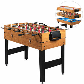 48" 3-in-1 Combo Game Table with Soccer, Billiard, Slide Hockey, Wood Multi Game Table Foosball Table for Game Room