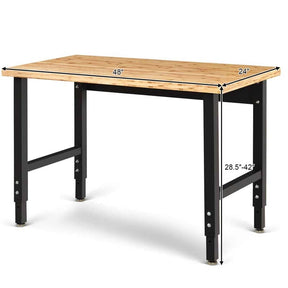 48" Adjustable Bamboo Workbench for Garage, 1500 LBS Heavy-Duty Work Table Hardwood Workstation
